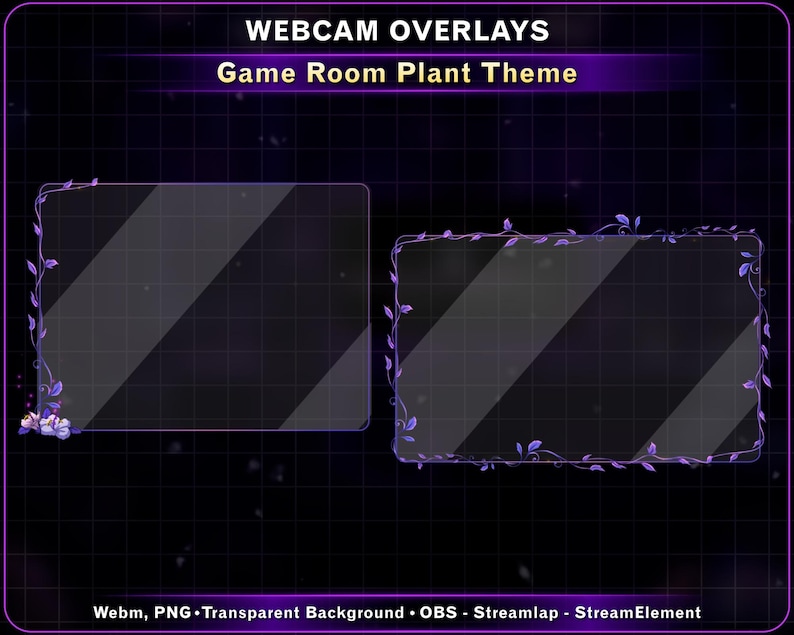 4x Animated Webcam Overlay – Plant and Vines Purple Theme Facecam Frame ...