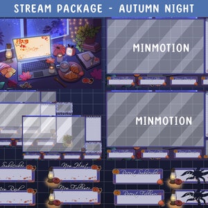 Animated Autumn Night Lofi Desk Twitch Stream Package/ Autumn Rain In WindowRetro / Halloween Ambience In Cozy Room / Maple Leaf / Pumpkin