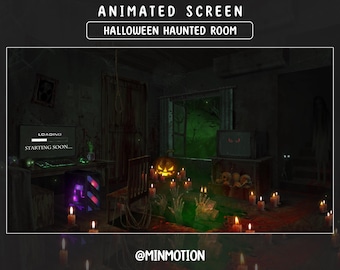 Halloween Gruselraum Animierter Twitch Bildschirm / Gruseliges Twitch Overlay / Gruseliger Horror Gamer Raum Bildschirm / Startet bald / BRB / Stream Endet