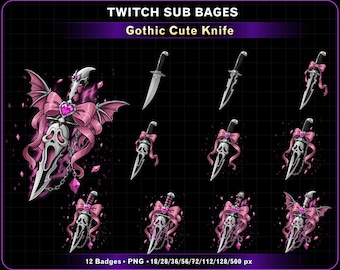 Gothic Pink Knife Twitch Sub Badges / Pink Horror Dagger / Kawaii Grim Reaper / Cute Badges For Streamers / Grim Reaper Twitch
