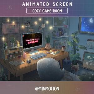 5x Animated Lofi Gaming Room Twitch Screen / Lofi Aesthetic Gaming PC Room scenes / Night Room Twitch / Cozy Kawaii Gamer Play