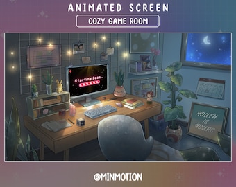 5x Lofi Gaming Room Twitch Screen animado / Lofi Aesthetic Gaming PC Room scene / Night Room Twitch / Cozy Kawaii Gamer Play
