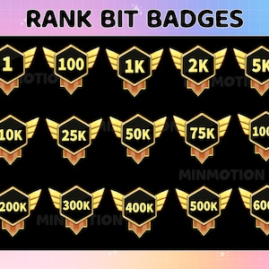 Ranks Twitch Bit Badges / Complete Twitch Bit Badges Set / Number Bit Badges / Twitch Sub/Bit Badges/ Emotes / Gamer Graphics