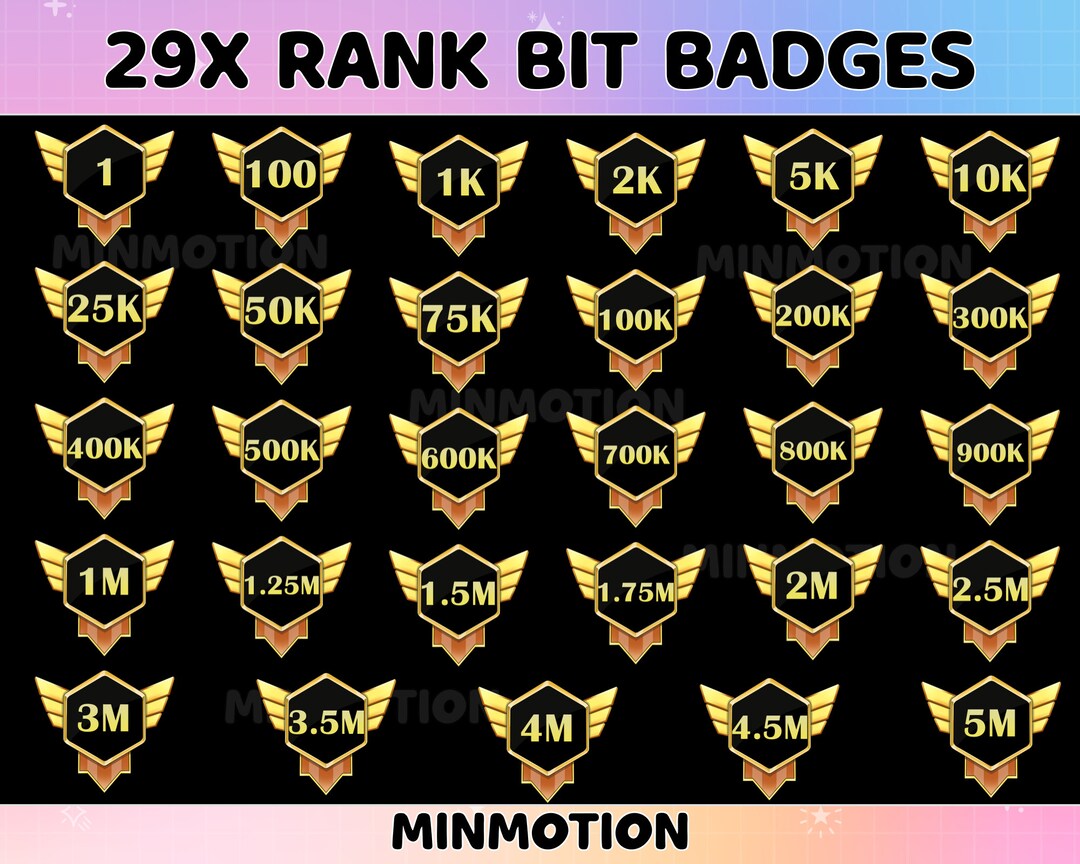 29x Ranks Twitch Bit Badges / Complete Twitch Bit Badges Set / Number ...
