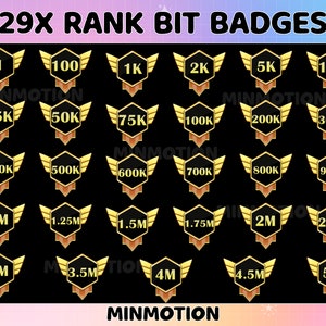 29x Ranks Twitch Bit Badges / Complete Twitch Bit Badges Set / Number Bit Badges / Twitch Sub/Bit Badges/ Emotes / Gamer Graphics