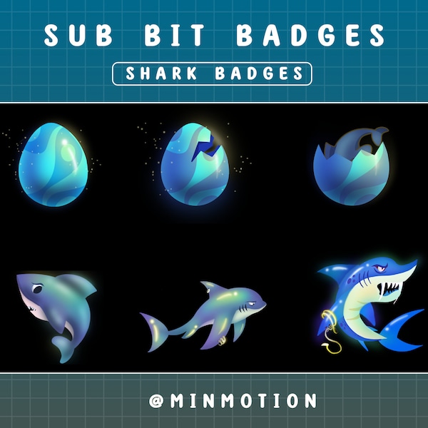 Hai Sub Badges / Blue Baby Shark Twitch Sub / Kawaii Animal Emoji / Abonnent Abzeichen für Streamer / Süße Bit Anstecker / Twitch Grafik