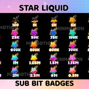 Liquid Star Sub Bit Badges / Complete Twitch Bit Badges Set / Bit Badges / Cute sub badges / Badges For Streamers / Streamer / Magic Star