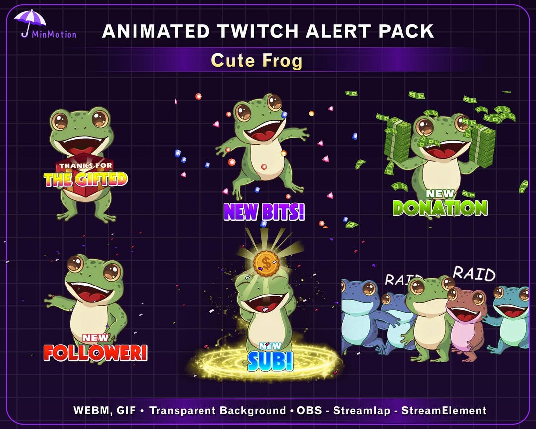 Animated Cute Frog Twitch Alert Pack, Frog Alert Bundle, Funny Twitch ...