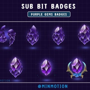 Purple Crystal Gem Stones Twitch Sub Badges / Crystal / Diamond / Pulse Gem Twitch Loyalty / Gem Sub emotes / Metallic / Badges For Streamer