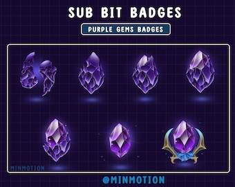 Purple Crystal Gem Stones Twitch Sub Badges / Crystal / Diamond / Pulse Gem Twitch Loyalty / Gem Sub emotes / Metallic / Badges For Streamer