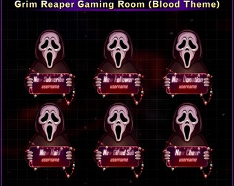 6x Animated Twitch Alerts Cute Blood Grim Reaper, Skull Reaper Alert Bundle, Horror Twitch Raid Sub Bits Follower Alert for Streamers
