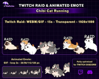 Alerta de Raid do Twitch com Gatos Chibi, Emote Fofo de Gato para Twitch, Alerta Divertido para Streamers