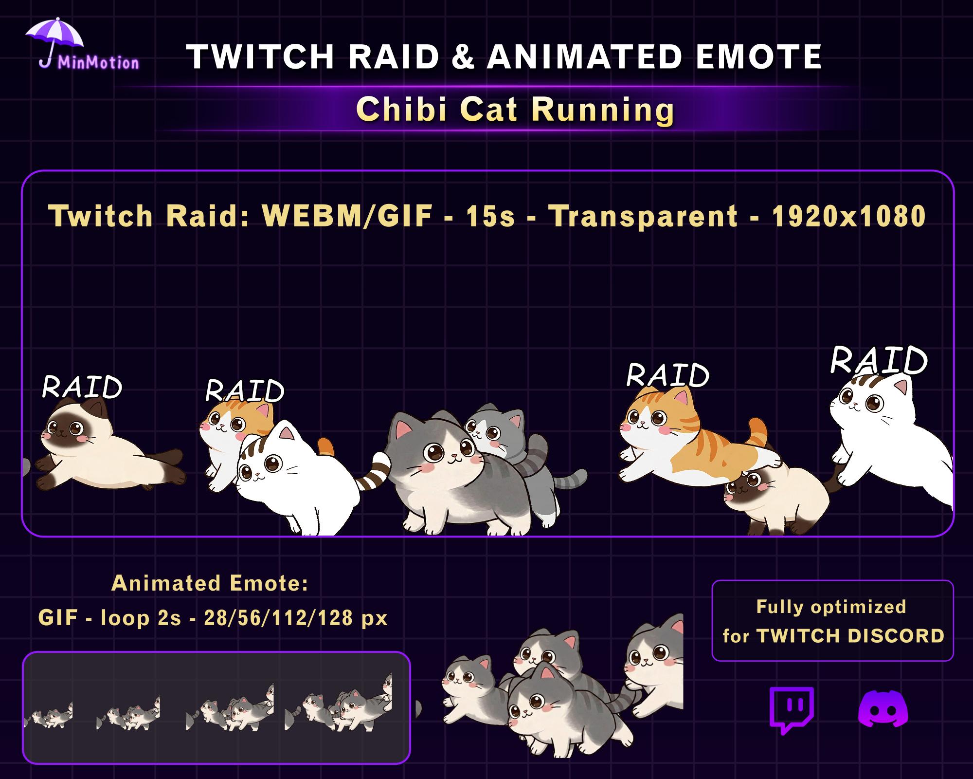 Chibi Cats Twitch Raid Alert, Cute Cat Twitch Emote, Funny Twitch Alert ...