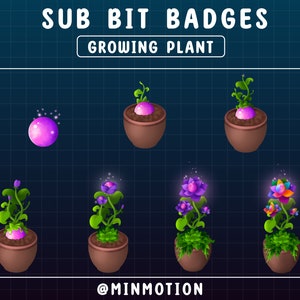 Growing Plant Twitch Sub Bit Badges / Cute Growing Purple Flower Set / Floral / Garden / Twitch Subscriber Badges / Graphics For Streamer