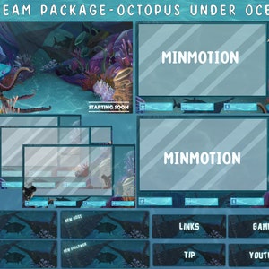 ANIMATED Octopus Under Ocean Twitch Stream Package / Ocean Art Theme With Stunning Shipwreck / Shark Stream Overlays / Waves / Rocks / Pearl
