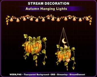 Animated Stream Decoration Autumn Theme, Halloween Hanging Lights, Pumpkin Ghost, Twitch Holiday Light, Kawaii Twitch Overlay