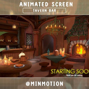 Animerad Twitch-skärm för Warm Tavern / Overlay för Medieval Fantasy Tavern / Börjar snart / BRB / Stream slut / Grafik för livestream