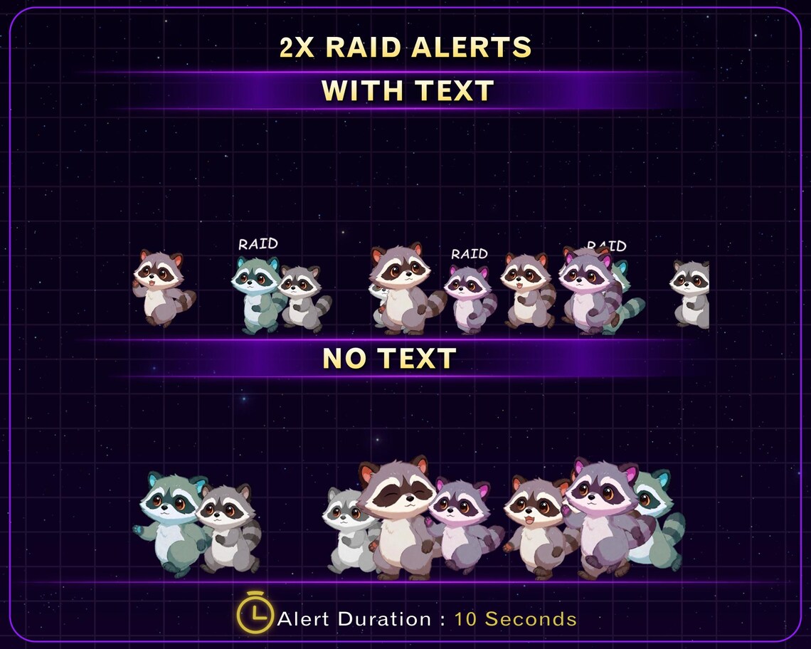 Animated Cute Raccoon Twitch Alert Pack, Raccoon Alert Bundle, Funny ...