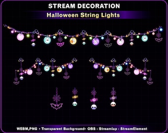 Animated Stream Halloween Stringlights , Halloween Hanging Lights, Skull Ghost, Twitch Holiday Light, Kawaii Twitch Overlay