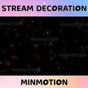 Puede incluir: Un fondo negro con una dispersión de estrellas brillantes y coloridas. El texto "MINMOTION" aparece varias veces en la imagen.