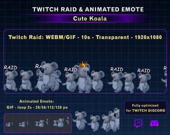 Animated Koala Twitch Raid Alert, Cute Twitch Alert with Koala Emote, Funny Stream Alert for Streamers
