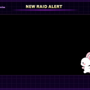 May include: A digital graphic with a black background and a grid pattern. The text "NEW RAID ALERT" is displayed at the top. A cartoon white bunny with pink ears and accents is on the right side. The logo "MinMotion" is in the upper left corner.