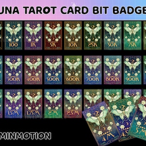 Insignias de bits de cartas de Tarot Luna Moth / Conjunto completo de insignias de bits de Twitch / Insignias de nivel de Twitch / Insignias de bits numéricos / Gráficos de jugador activos