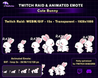 Alerta de Raid do Twitch com Coelho Animado e Fofo, Animação de Raid do Coelho com Emote de Coelho, Alerta Divertido do Twitch para Streamers
