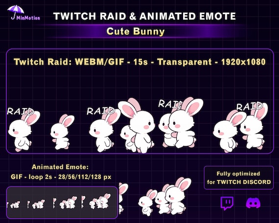 Animated Cute Bunny Twitch Raid Alert, Bunny Raid Animation with Bunny Emote, Funny Twitch Alert for Streamers