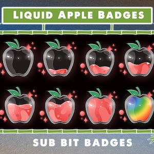 Liquid Apple Fruit Twitch Sub Bit Badges / Cute Emoji / Kawaii Emotes / Fruit Subscriber Badges / Badges For Streamers Discord, Mixer