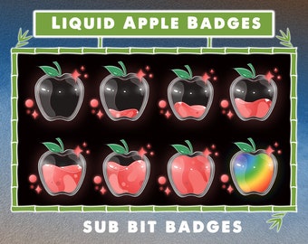 Liquid Apple Fruit Twitch Sub Bit Anstecker / Süße Emoji / Kawaii Emotes / Fruit Subscriber Badges / Anstecker für Streamer Discord, Mixer