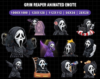 Animated Grim Reaper Emote Pack, Funny Spooky Twitch Emotes, Meme Reaper GIF Emotes for Twitch,Discord,Kick,Vtuber, Halloween Designs