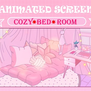4x Animated Love Cozy Bedroom With Rabbit Twitch Screen Overlay / Read Book Room Plant Lover Bedroom Twitch/ Pink Cozy Girl Streamer Graphic