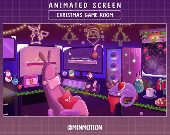 5x telas de transmissão de sala de jogos de Natal aconchegantes animadas por Twitch / Cenas de sala de PC para jogos estéticos Lo-fi / Sobreposição de Natal / Jogo de jogador Kawaii aconchegante