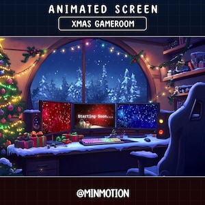 5x Animowany świąteczny ekran Lofi Desk Twitch / Nakładka świąteczna Twitch / Rozpoczęcie wkrótce / Zaraz wracam / Zakończenie transmisji / Boże Narodzenie, Grafika do transmisji na żywo
