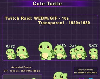 Alerta de Twitch de tortuga adorable, emoticono de tortuga para Twitch, alerta divertida de Twitch para streamers