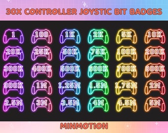 30x Controller Joystic Neon Twitch Tier Bit Badges/ Complete Twitch Bit Badges Set/ Controller Badges  / Number Bit Badges / Gamer Graphics