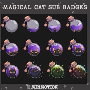 Magical Cat Twitch Sub Badges / Cute Potion Black Cat Cheer Badges / Black Cat  /Cute Badges For Streamers / Meow Twitch