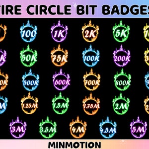 Fire Circle Bit Badges/ Complete Twitch Bit Badges Set/ Twitch Tier Badges / Rainbow Fire / Number Bit Badges / Gamer Graphics