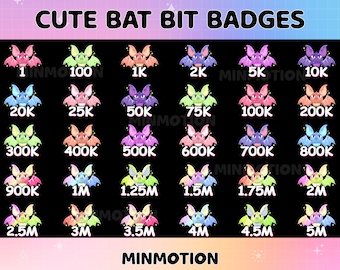 30x Cute Bat Twitch Sub Bit Badges / Kawaii Cute Bat / Number bit badges / Cute Badges For Streamers / Halloween Twitch