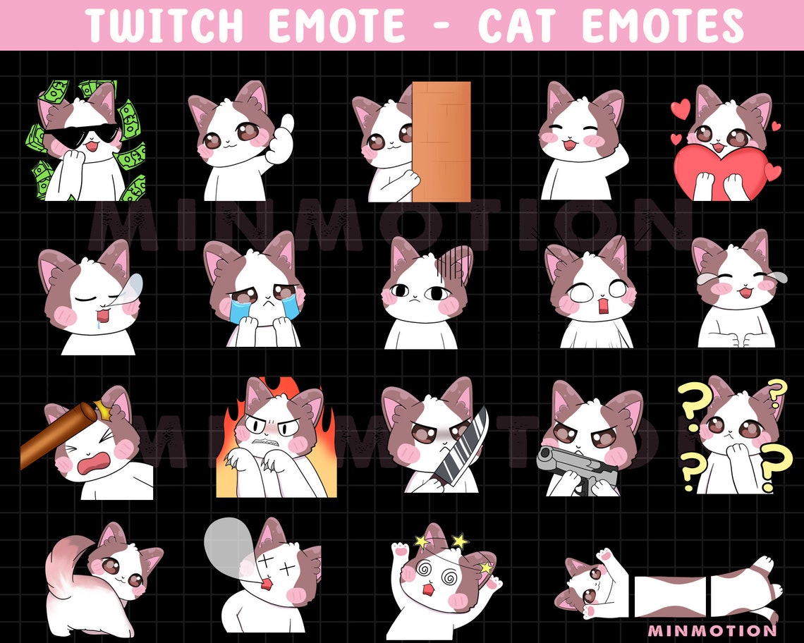 34 Twitch Emotes Cute Kitty Cat / Twitch Sub Emotes / Kawaii Chibi ...
