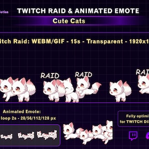 Animierter süßer Katzen Twitch Raid Alarm, Chibi Cat Raid Animation mit Katzen Emote, Lustiger Twitch Alarm für Streamer