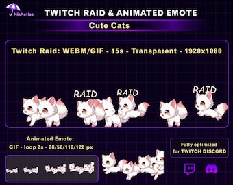 Animierter süßer Katzen Twitch Raid Alarm, Chibi Cat Raid Animation mit Katzen Emote, Lustiger Twitch Alarm für Streamer