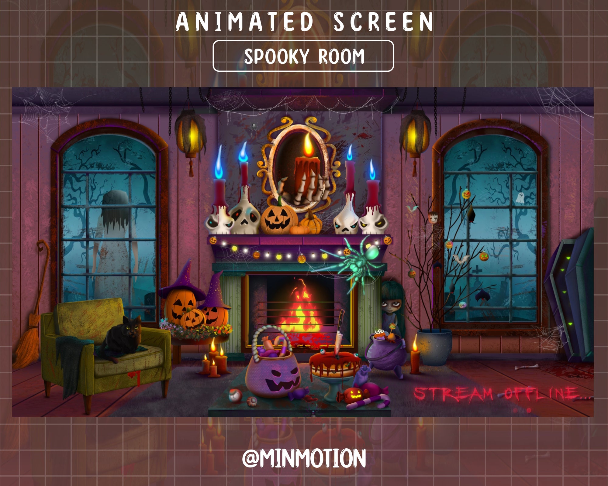 Animated Spooky Room Twitch Stream Screen / Cozy Halloween Party ...