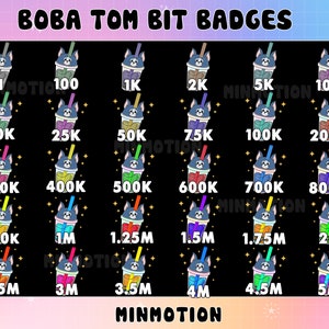 30x Boba Cat Twitch Sub Bit Badges / Kawaii Magic Cat Botle /Number bit badges / Cute Badges For Streamers /Meow Twitch /Graphics For Twitch
