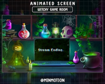 5x Twitch Animated Streem Screens / Witchy Game Room / Cute Witchcraft scenes / Death, Poison , Skull , Spider, Ghost / Dark Magic Twitch