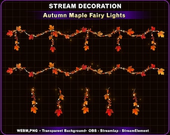 Animated Stream Decoration Autumn Theme / Party Lights / Cute Lover Cozy Theme / Red Maple Leaves / Kawaii Twitch Overlay