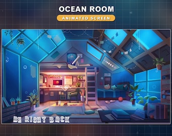 Könnte beinhalten: Ein blaues und weißes Schlafzimmer mit einem Hochbett, einem Schreibtisch mit einem Computer und einem Teleskop. Die Fenster sind aus Glas und haben einen blauen Schein. Der Raum hat ein Schild 'Be Right Back' auf dem Boden.