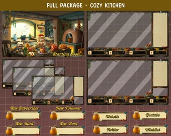 Animated Cozy Kitchen Ambience Twitch Stream Full Package / Medieval Fantasy Kitchen Overlay / Wood Burning Stove  / Graphic For Streamer