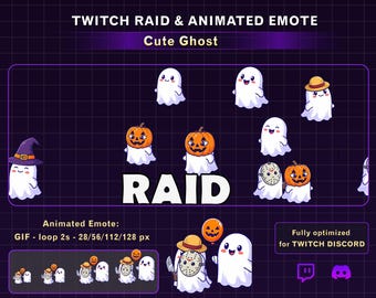 Cute Ghost Twitch Raid Alert, Cute Pumpkin Ghost Twitch Emote, Halloween Emotes, Funny Twitch Alert for Streamers